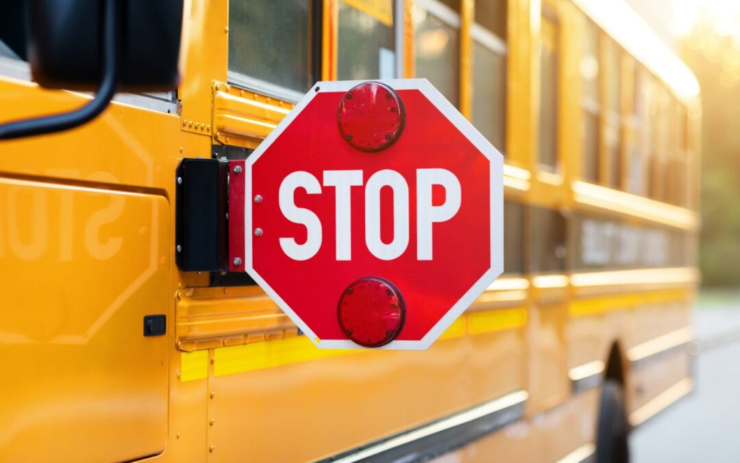 School bus with stop arm extended